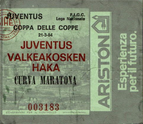 Biglietto stadio Juventus-Valkeakosken Haka 21/03/84 Coppa delle coppe n 003183