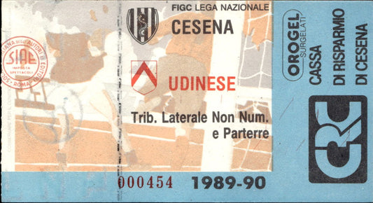 biglietto Ticket Stadio Cesena Udinese 1989-90