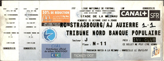 biglietto stadio LIGUE NATIONALE DE FOOTBALL CHAMPIONNAT DE FRANCE 1997/1998