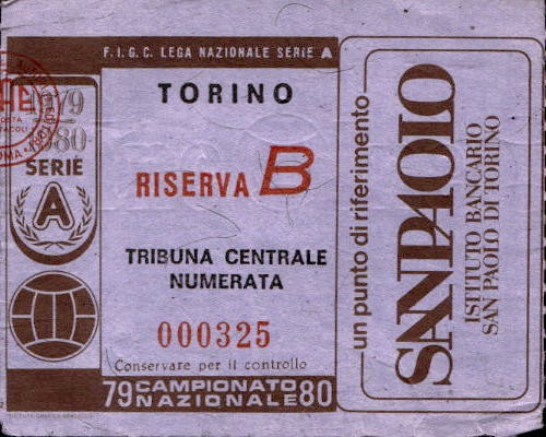 Biglietto stadio Torino Riserva B Campionato Nazionale 79-80