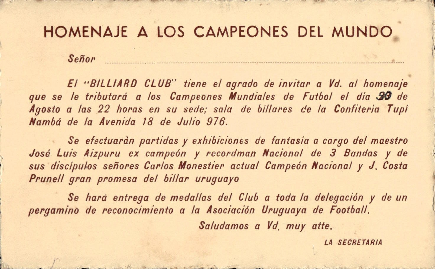 biglietto stadio HOMENAJE A LOS CAMPEONES DEL MUNDO