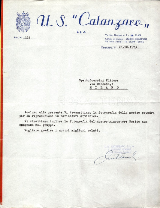 carta intestata societ� sportiva U.S. Catanzaro 1973 01