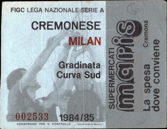 biglietto stadio CREMONESE MILAN 1984/85