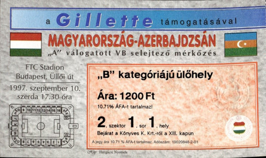biglietto stadio MAGYARORSZAG - AZERBAJDZSAN 10 SETTEMBRE 1997