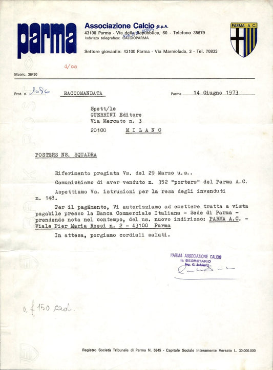 carta intestata societ� sportiva Parma AC 1973 03