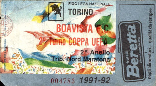 Biglietto stadio Torino-Boavista F.C Coppa Uefa 1991-92 n 004783