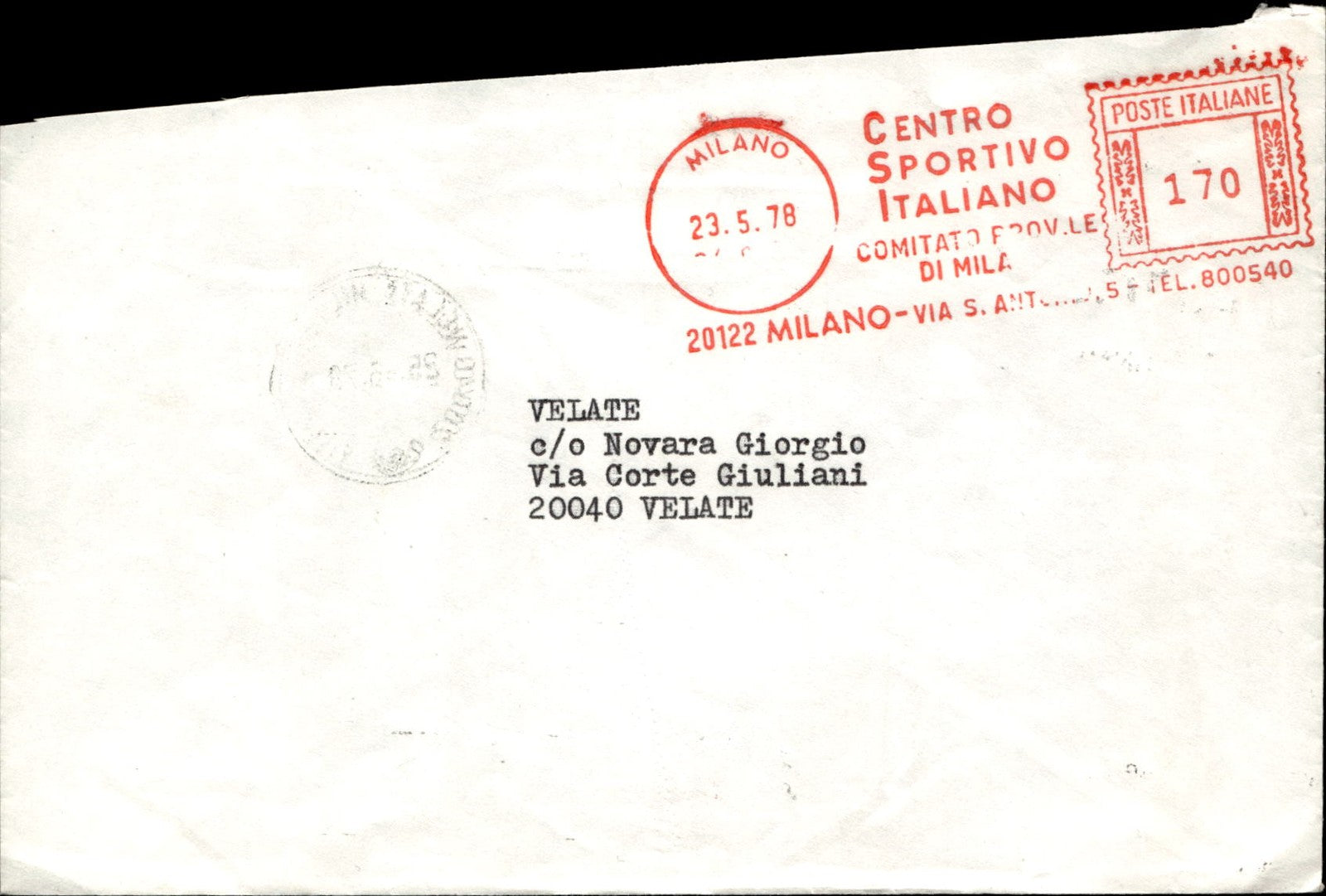 busta primo giorno Centro sportivo italiano Milano 1978