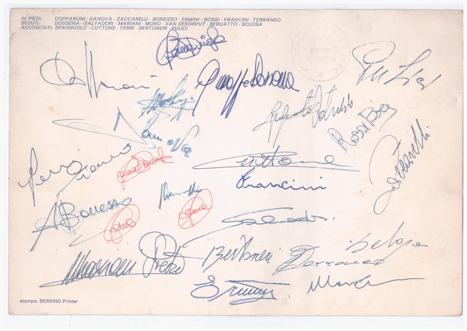Foto ufficiale Torino calcio Barbero  1981-82 autografi originali della squadra