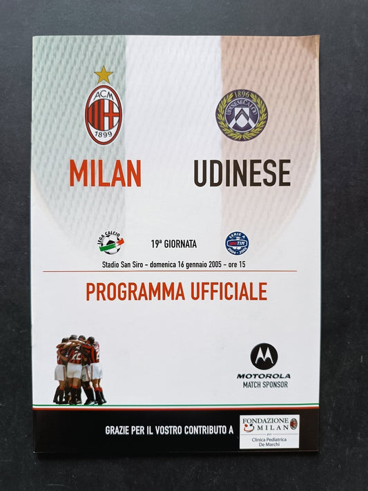 programma Ufficiale MILAN UDINESE 16 gennaio 2005