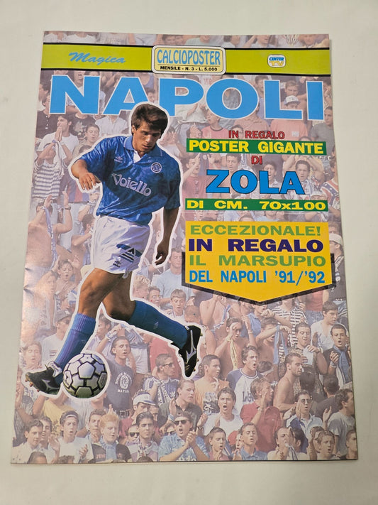 ssc NAPOLI  1991/92  CalcioPoster poster ZOLA retro squadra pieghevole 70x100