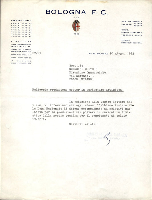 carta intestata societ� sportiva Bologna FC 1973 01