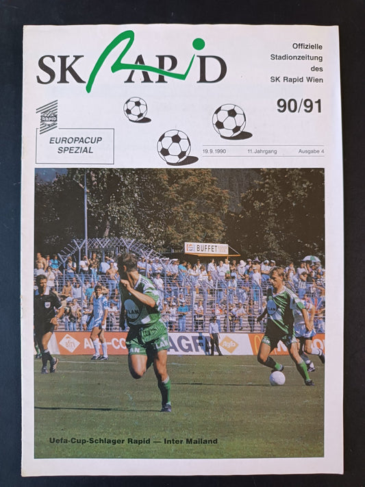Programma Uefa Cup Schlager Rapid Inter 1990/91