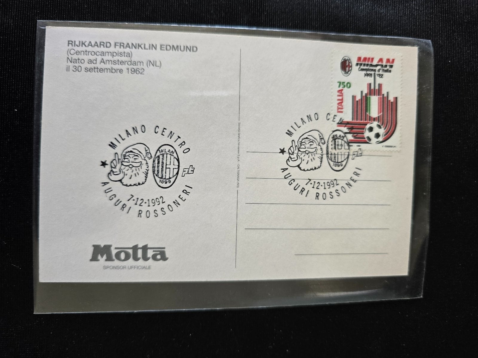 A.C. Milan 1899  cartolina  con annullo 12� scudetto 1991/92 Frank Rijkaard