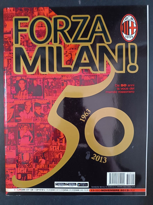rivista FORZA MILAN - anno 2013 n 11 - 50smo MILAN (con poster)