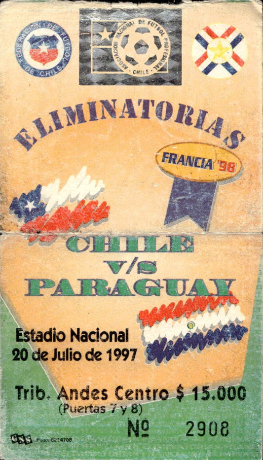 biglietto stadio CHILE V/S PARAGUAY 20 LUGLIO 1997