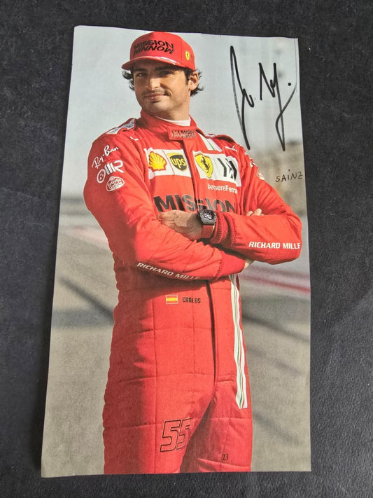 Autografo autograph originale Carlos Sainz su ritaglio di giornale 2022 ferrari