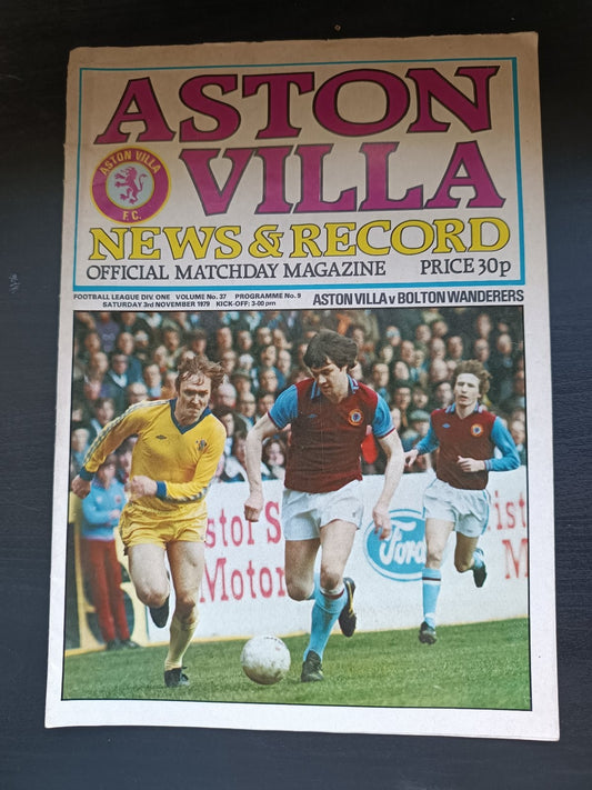 programma calcio Aston Villa V Bolton 3rd 1979