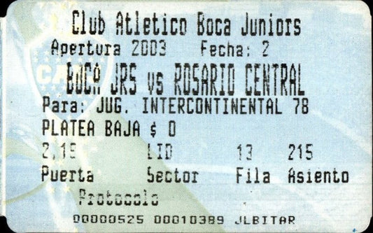 biglietto stadio BOCA JRS VS ROSARIO CENTRAL 2003