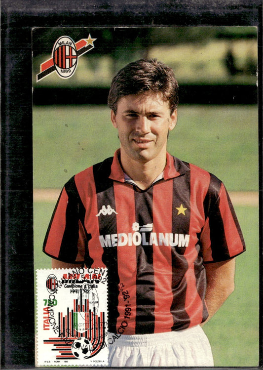 cartolina postcard calcio Milan Carlo Ancelotti 1992