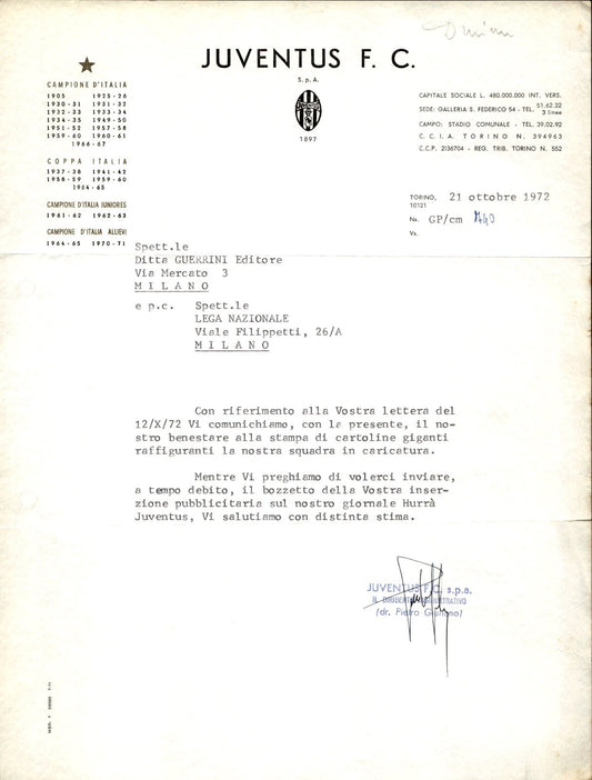 carta intestata societ� sportiva Juventus FC 1973 02