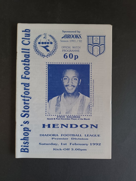 programma calcio Bishop's Stortford vs Hendon 1992