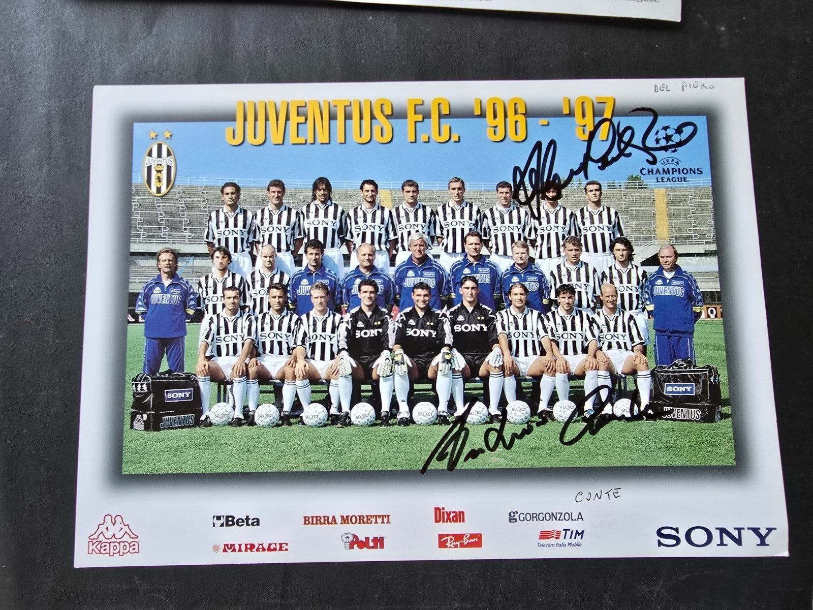 Autografo autograph originale Cartolina Ufficiale Juventus DEL PIERO E CONTE