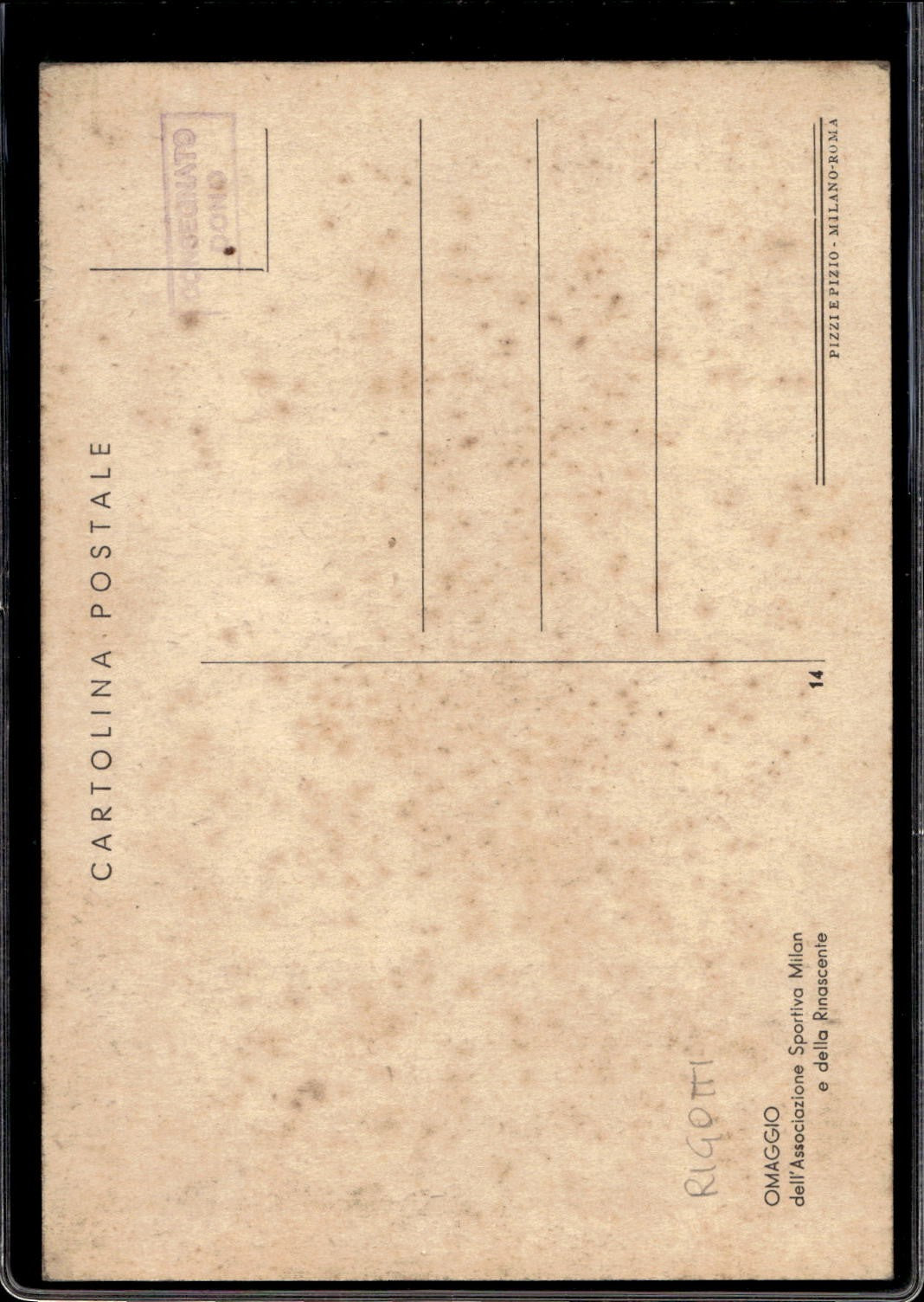 cartolina postcard calcio Milan #14 Rigotti