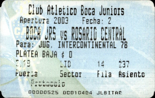 biglietto stadio BOCA JRS VS ROSARIO CENTRAL 2003 INTERCONTINENTAL 78 N 10404