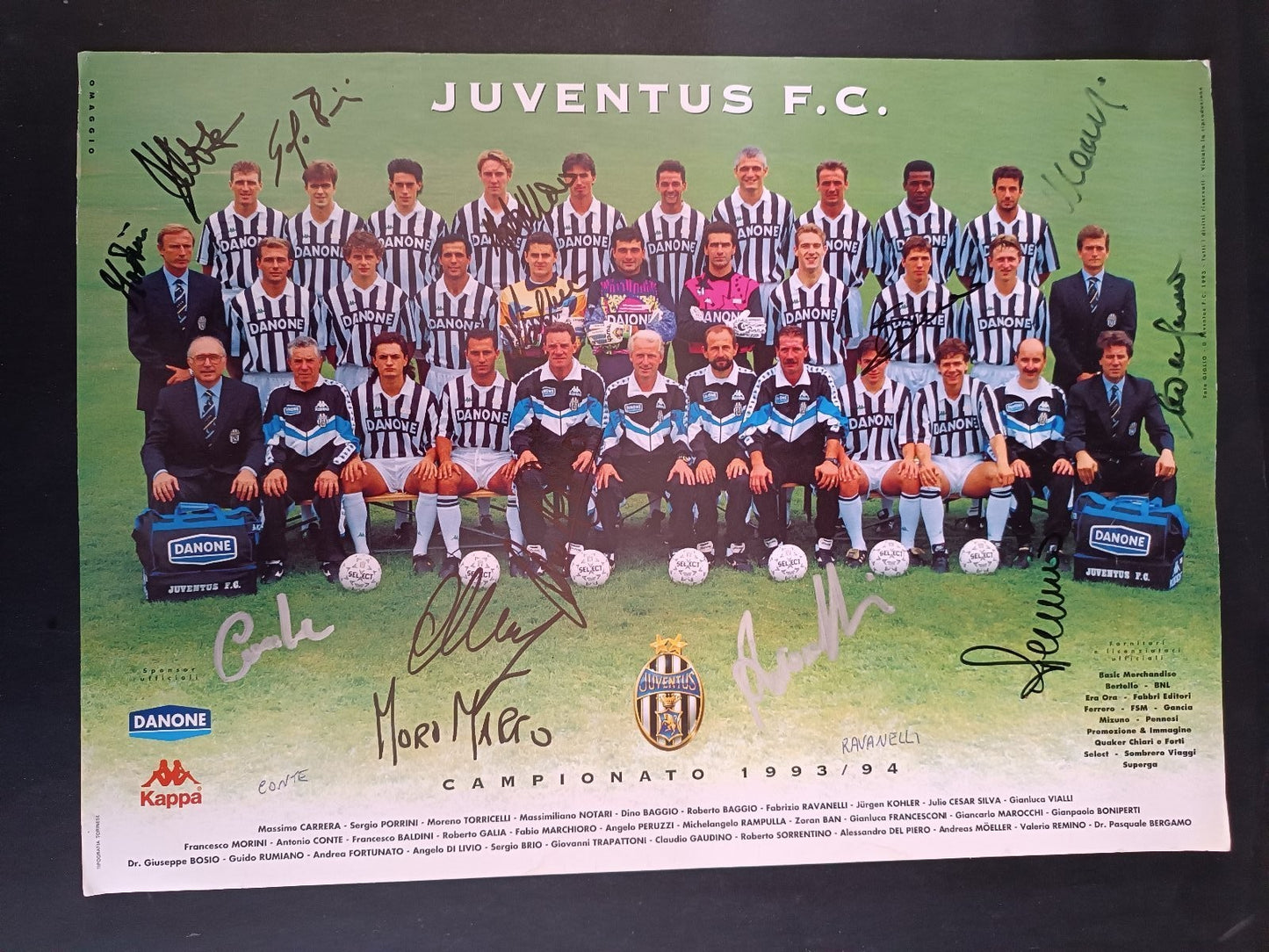 Cartoncino JUVENTUS  1994-95 con autografo Ravanelli, Conte, e altri