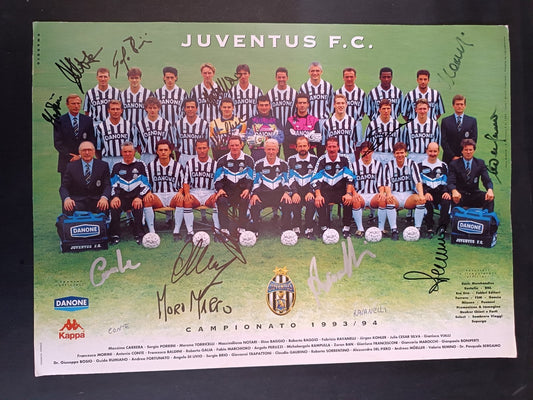 Cartoncino JUVENTUS  1994-95 con autografo Ravanelli, Conte, e altri