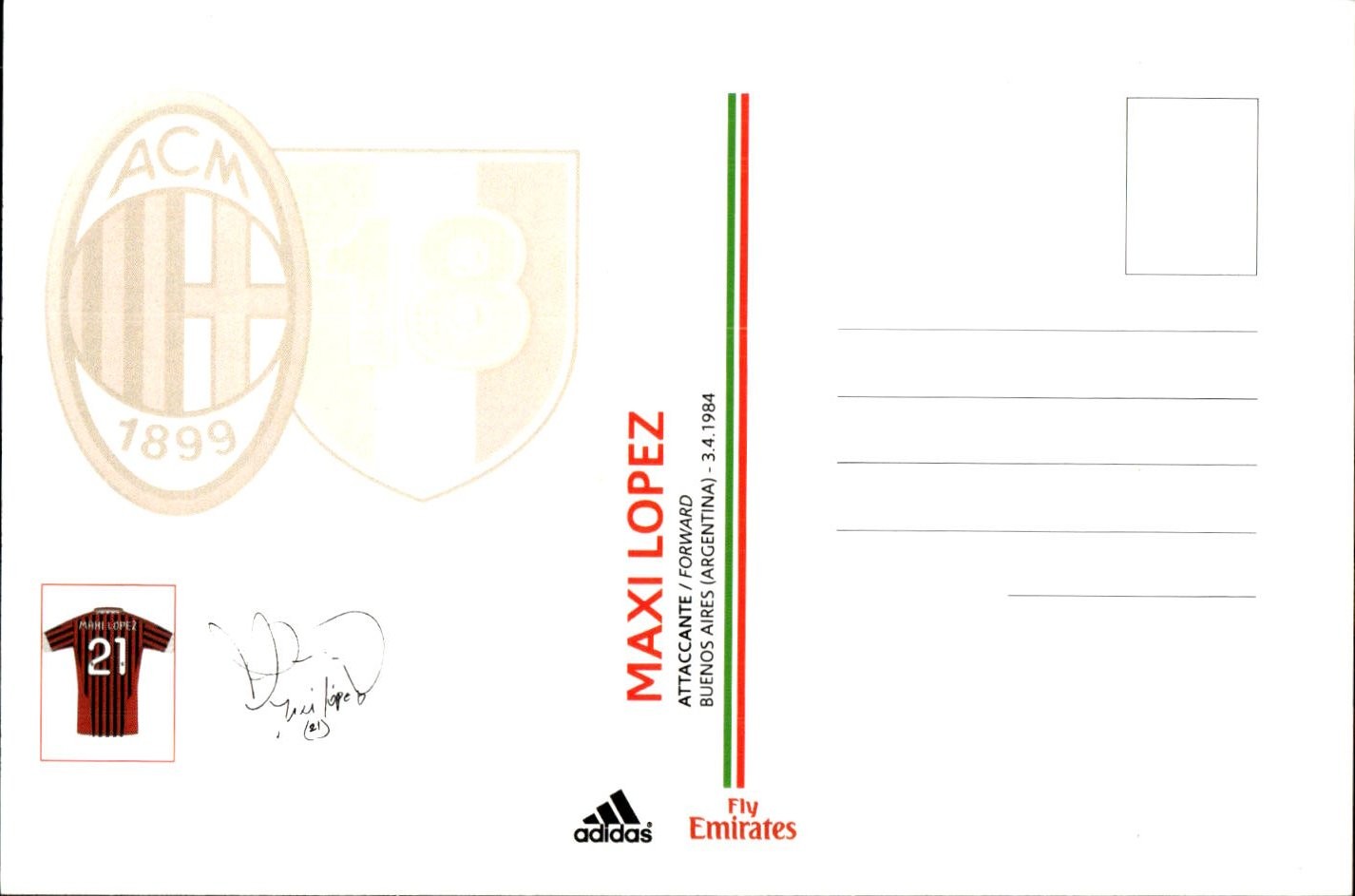 cartolina postcard Calcio Milan 2011/12 - Maxi Lopez