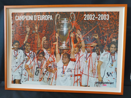 Poster AUTOGRAFATO originale CAMPIONI EUROPA 2002-2003 San Siro museo Arisi