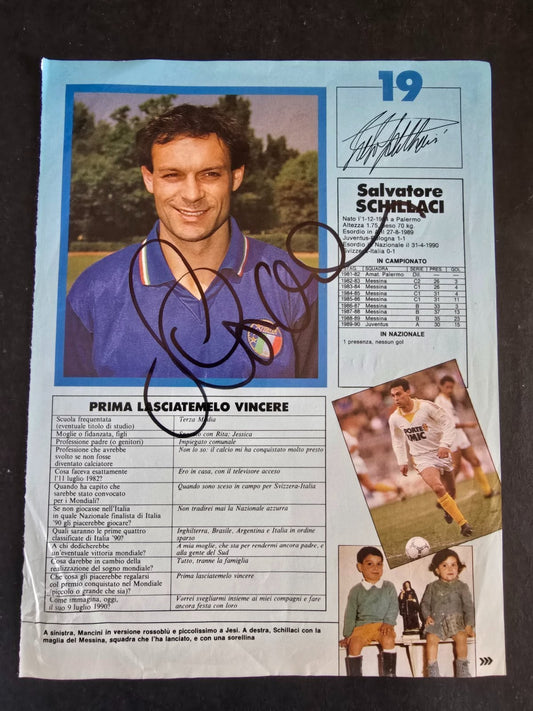 doppio autografo originale Toto Schillaci e Aldo Serena su ritaglio rivista