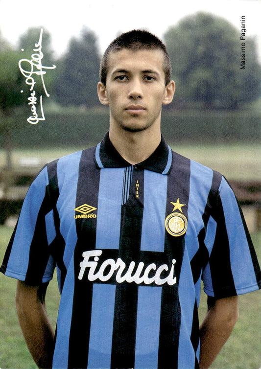 Cartolina Inter Massimo Paganin con autografo stampato Inter-Monaco 1996/97