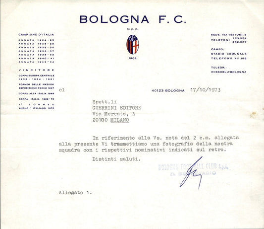 carta intestata societ� sportiva Bologna FC 1973 02