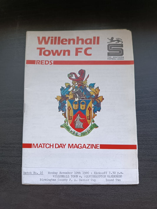 programma calcio Willenhall Town FC V  Wolverhampton Wanderers 10th 1986