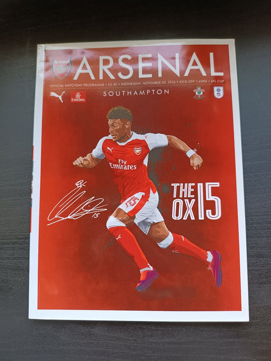 programma calcio Arsenal V Southampton 30th 2016
