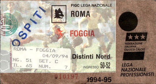 biglietto Ticket Stadio Roma Foggia 4/09/94