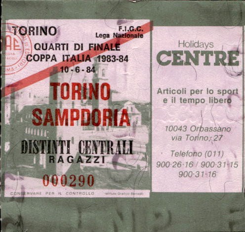 Biglietto stadio Torino-Sampdoria Coppa Italia 1983-84 10/06/84