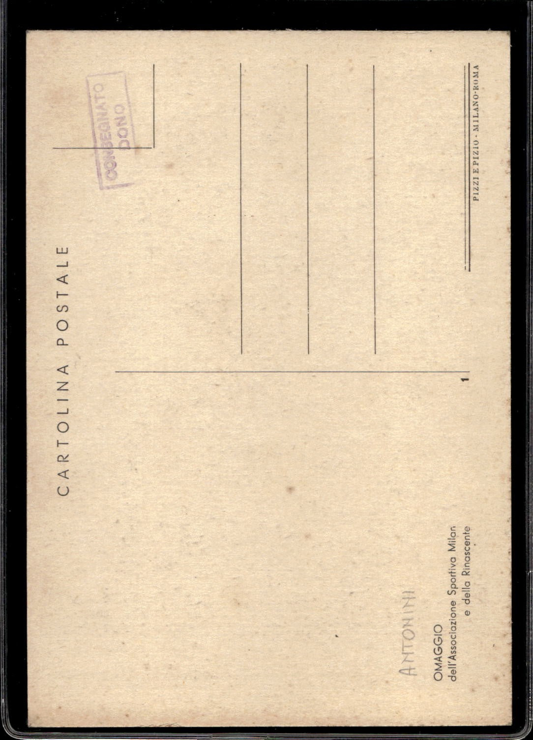 cartolina postcard calcio Milan #1 Antonini