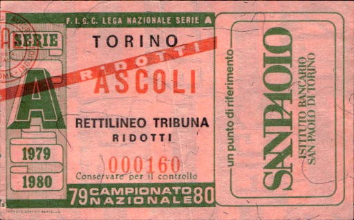 Biglietto stadio Torino-Ascoli Campionato Nazionale 79-80