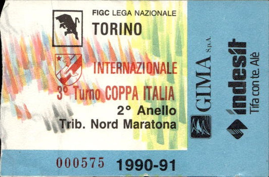 Biglietto stadio Torino-Internazionale 1990-91 Coppa Italia