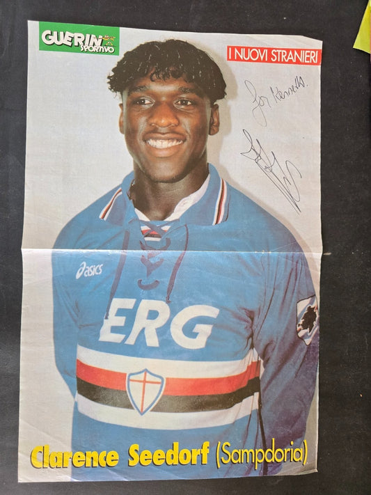 Autografo autograph originale su poster doppia pagina Clarence SEEEDORF rookie