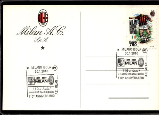 cartolina postcard calcio Milan club pi� Titolato Mondo 110� Anniversario 2010