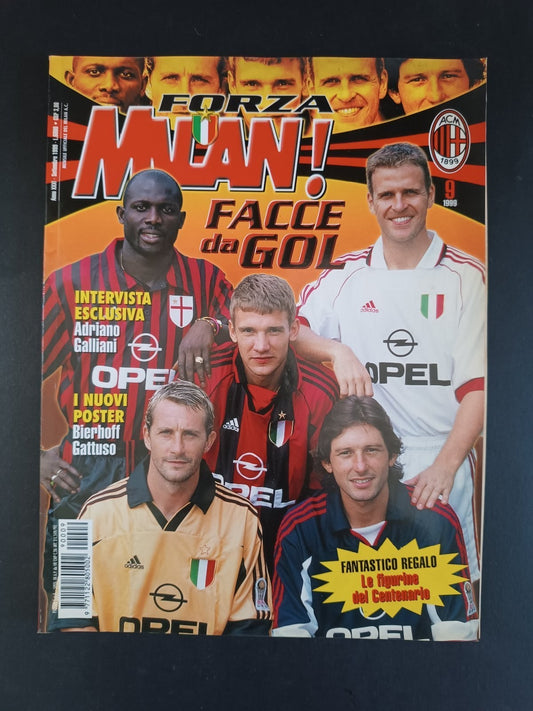 rivista FORZA MILAN - anno 1999 n 9 - Weah, Ganz, ...(con poster e figurine)