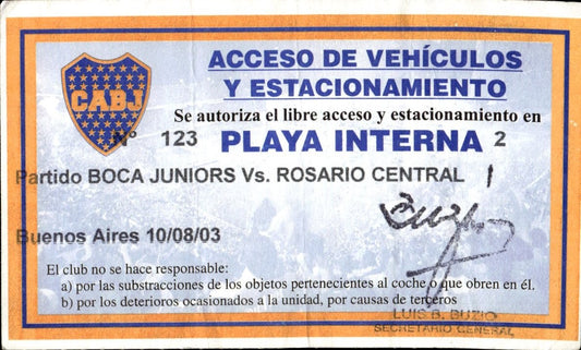 biglietto stadio BOCA JUNIORS VS ROSARIO CENTRAL 10/08/03