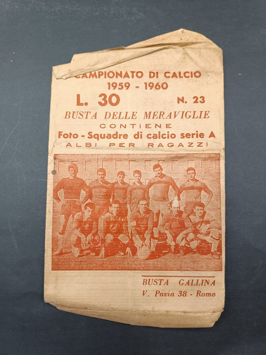 Bustina figurine aperta Gallina Campionato di calcio 1959-60 rossa vuota