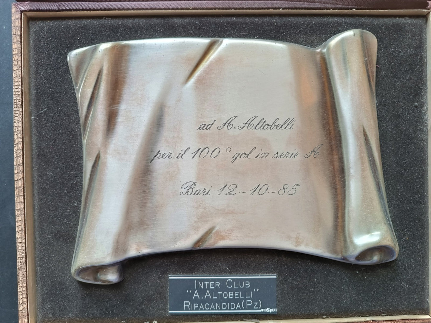 Placca in metallo Altobelli 100 gol Serie A Inter 1985