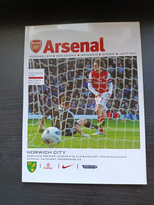 programma calcio Arsenal V Norwich City 4th 2013