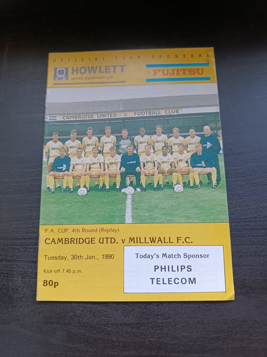 programma calcio Cambridge V Millwall 30th 1990